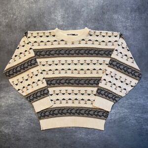 Vintage Expressions Mens M Geometric Tribal Knit Sweater Cotton Made in USA Vtg